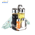 Bma Factory Olive Oil and Vinegar Salt and Pepper Dispenser Set Cruet Set Glass Bottle with Stainless Steel Holder